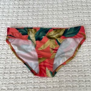 Kona Sol Coral + Green Tropical Palm Leaf Print Bikini Bottoms size M